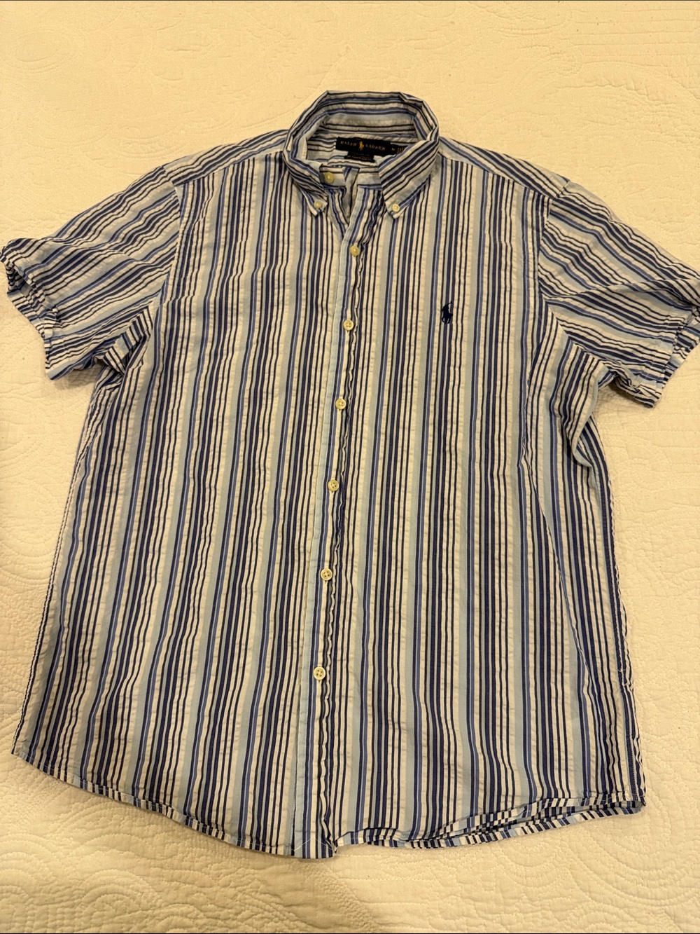 Polo by Ralph Lauren Blue & White Striped Short-Sleeve Button-Down Shirt